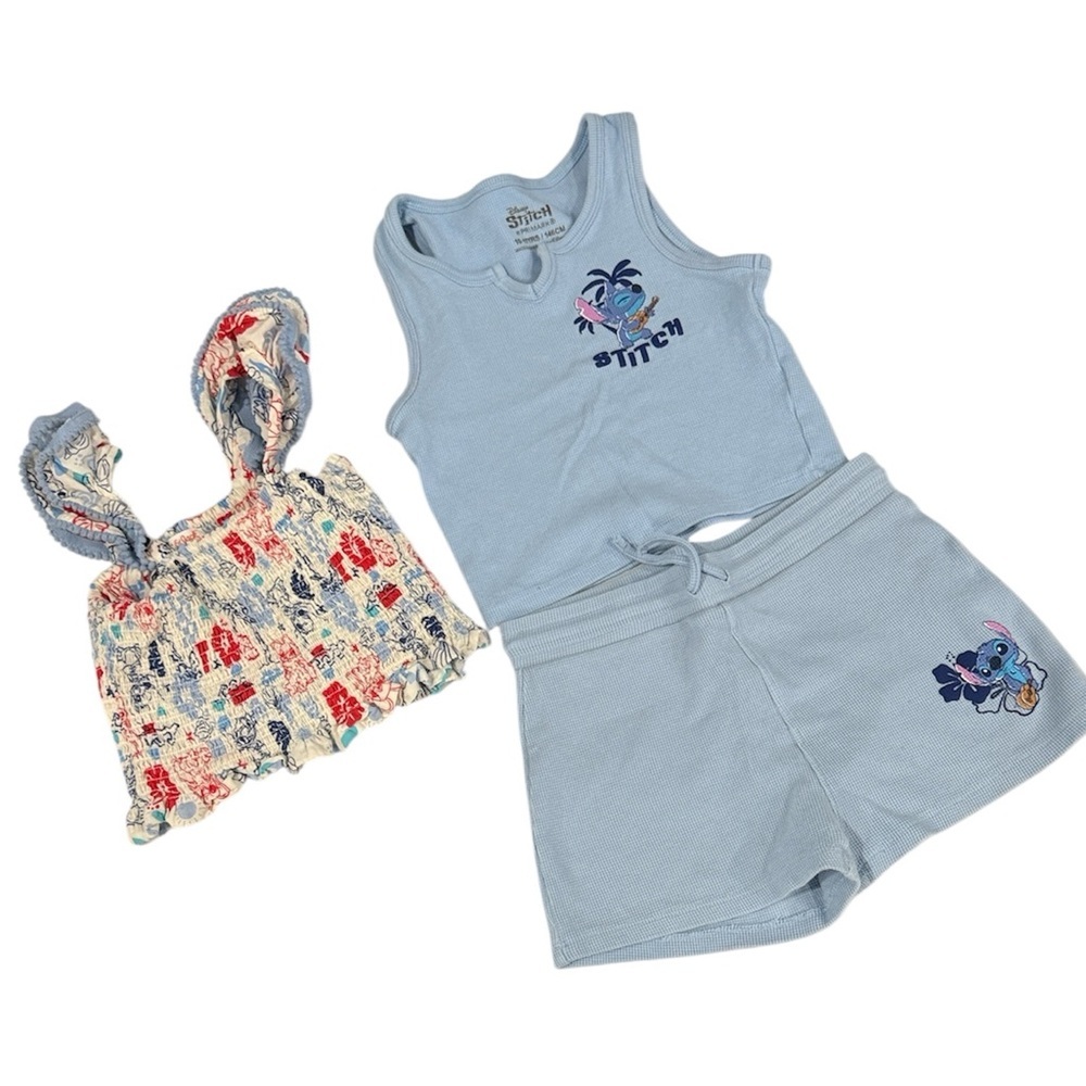 Disney girls Light Blue Stitch outfit, red blue smocked top  top size 8 and 10